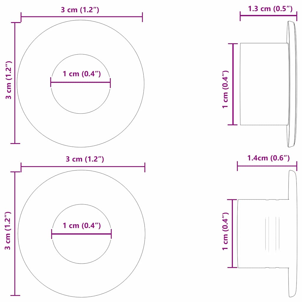 Tafelvoetbalstoppers 10 pcs Zwart 3 x 3 x 1,4 cm HIPS