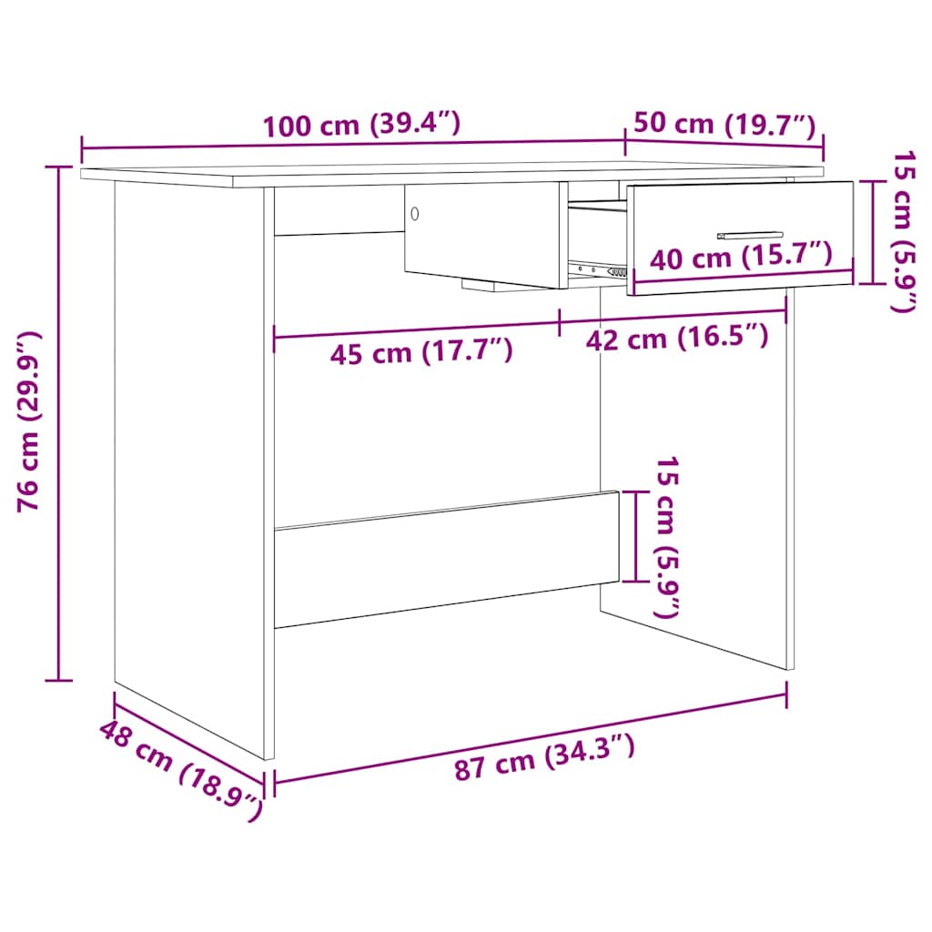 Bureau met lade Artisan Eiken 100 x 50 x 76 cm Bewerkt hout