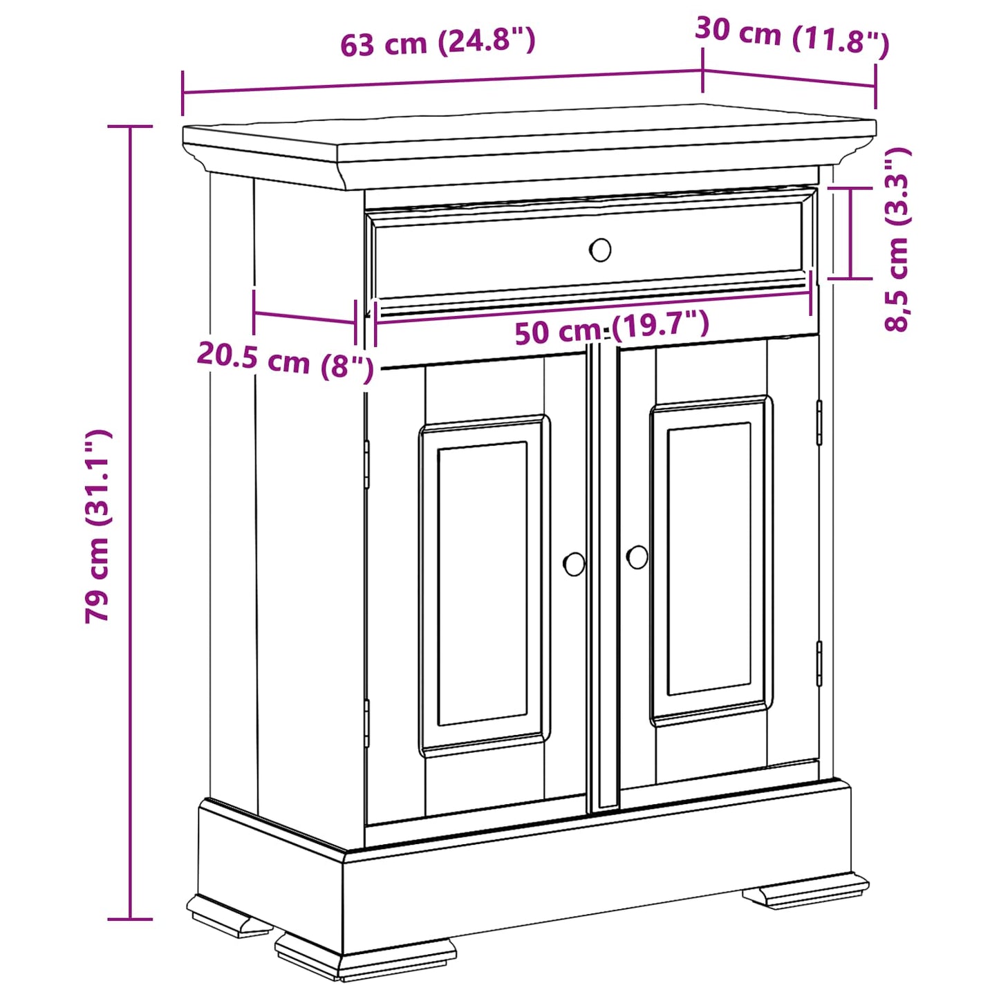 Opbergkast 63 x 30 x 79 cm Massief Mahoniehout
