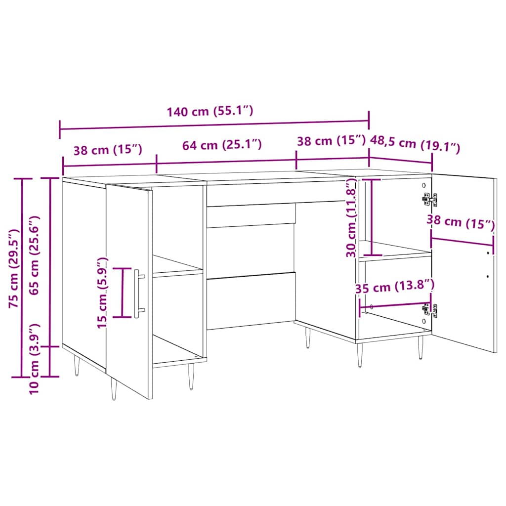 Bureau met plank met opslag Zwart eiken Bewerkt hout