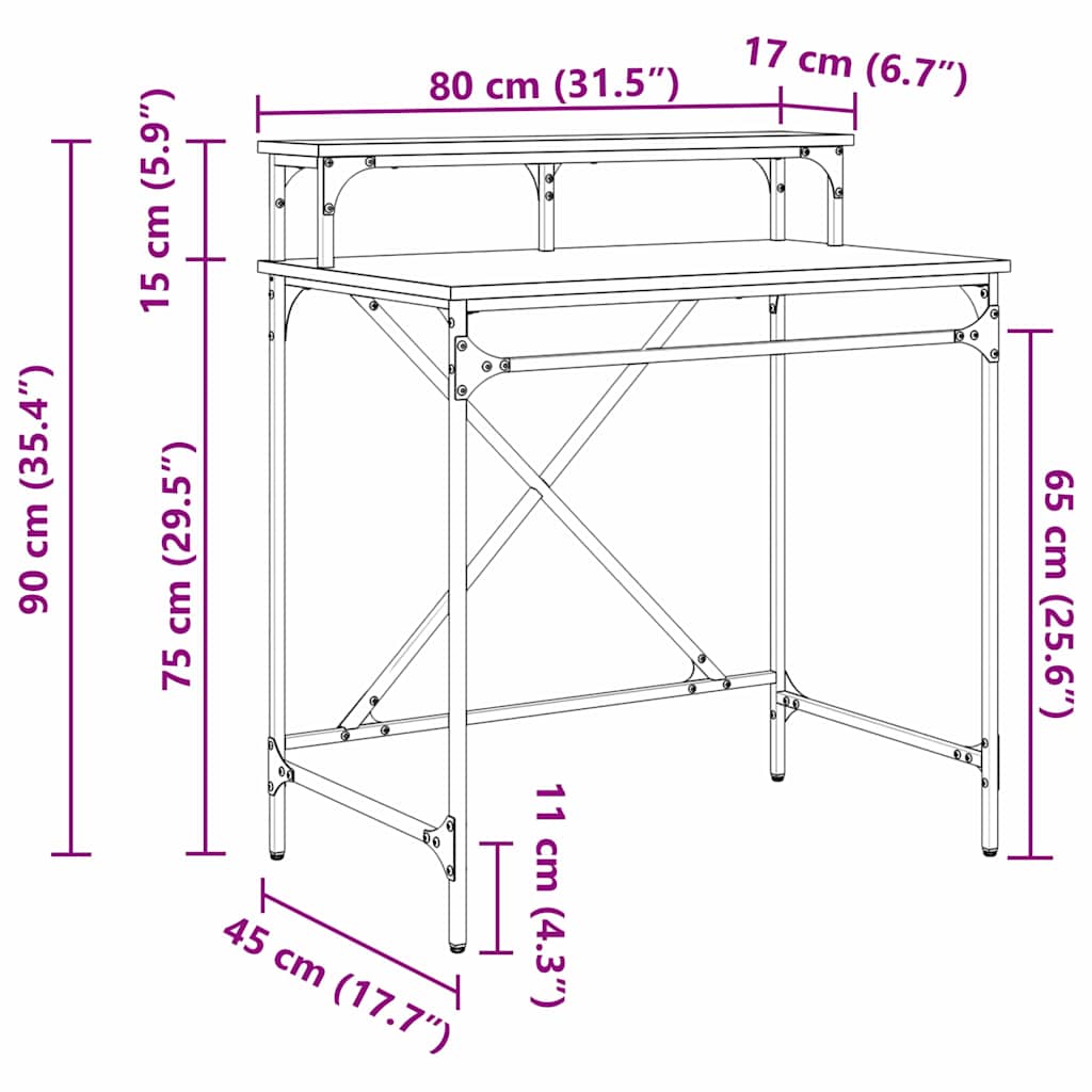 Bureau Zwart Eiken 80 x 50 x 90 cm Bewerkt hout