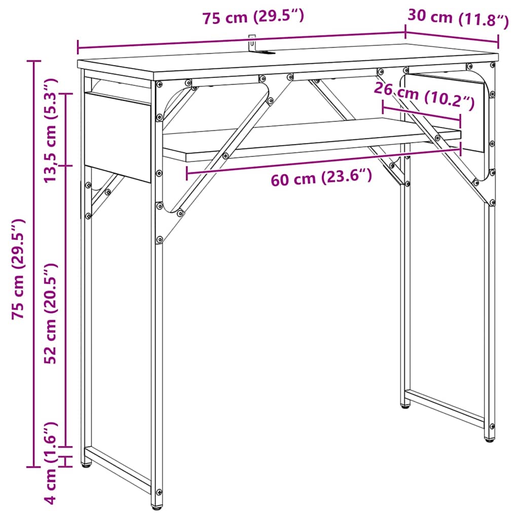 Consoletafel Zwart Eiken 75x30x75cm Bewerkt hout