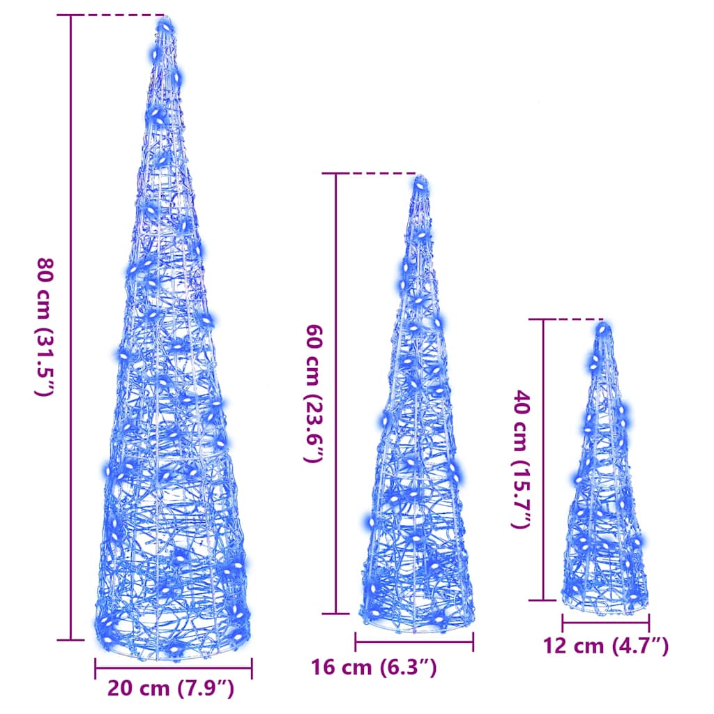 Kerstboom met 90 LED 3 pcs Blauw 20 x 20 x 80 cm Acryl