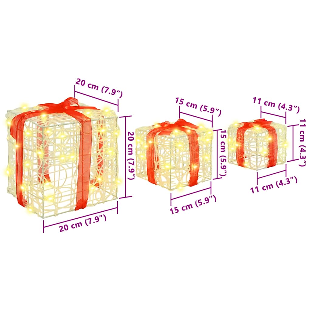 Cadeau Doos met 60 LED 3 pcs Warmwit 20 x 20 x 20 cm Acryl