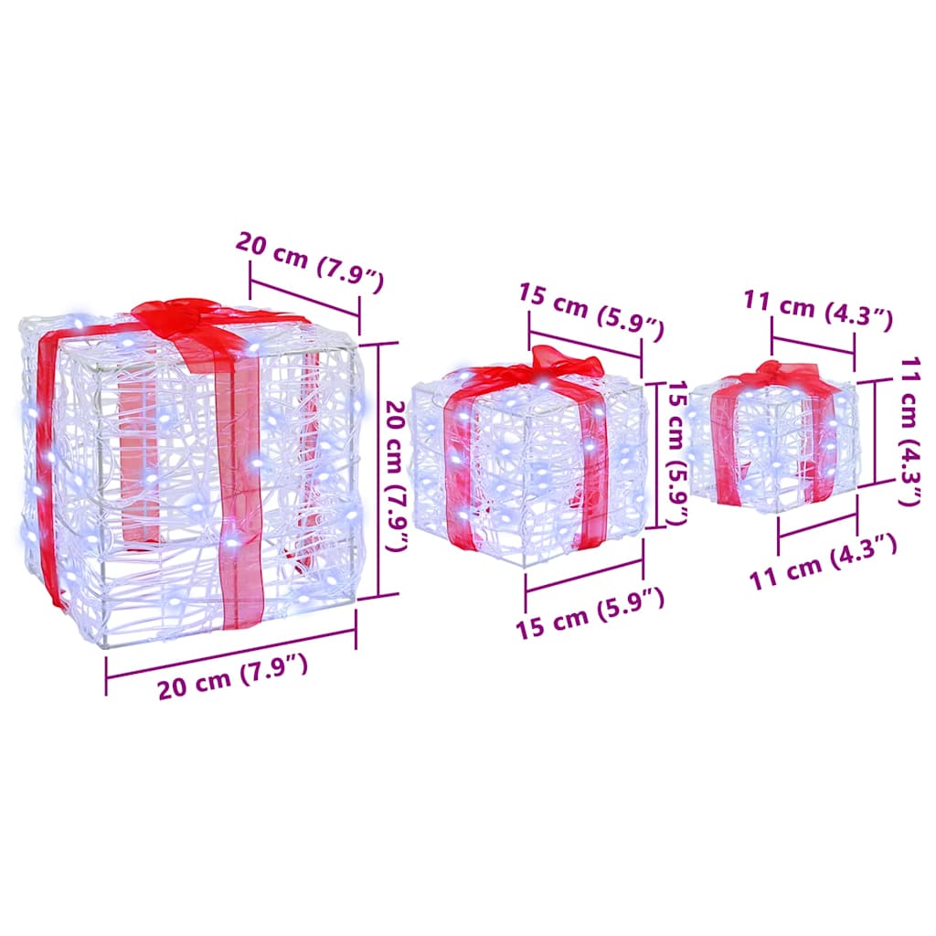 Cadeau Doos met 60 LED 3 pcs Koudwit 20 x 20 x 20 cm Acryl