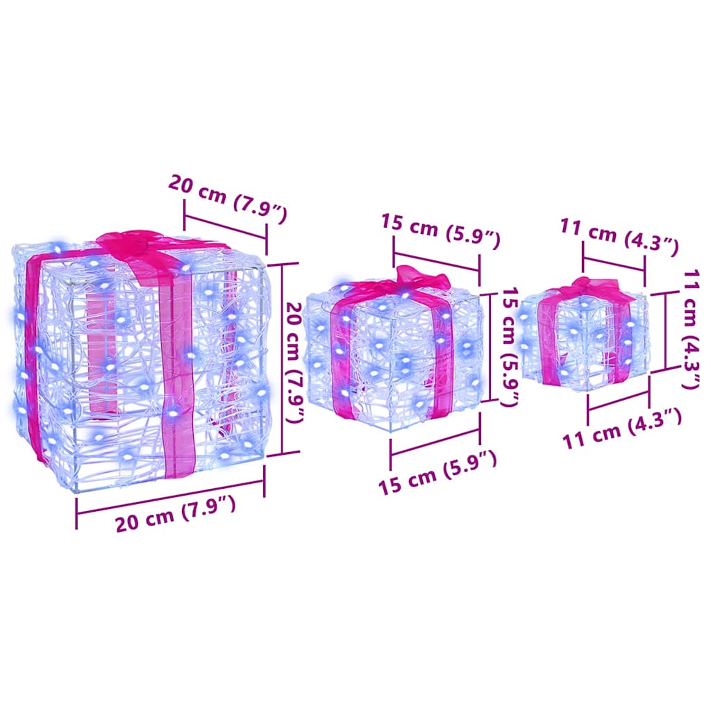 Cadeau Doos met 60 LED 3 pcs Blauw 20 x 20 x 20 cm Acryl