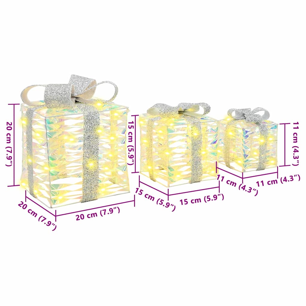 Cadeau Doos met 60 LED 3 pcs Warmwit 20 x 20 x 20 cm PET