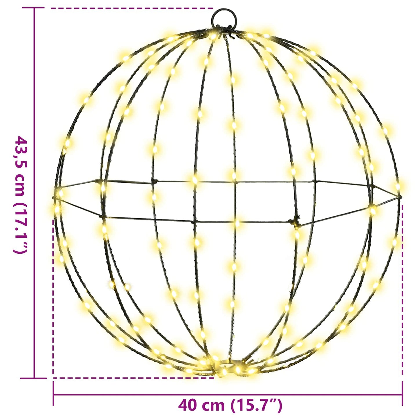 Bal met 192 LED 2 pcs Warmwit 40 x 40 x 43,5 cm Metaal