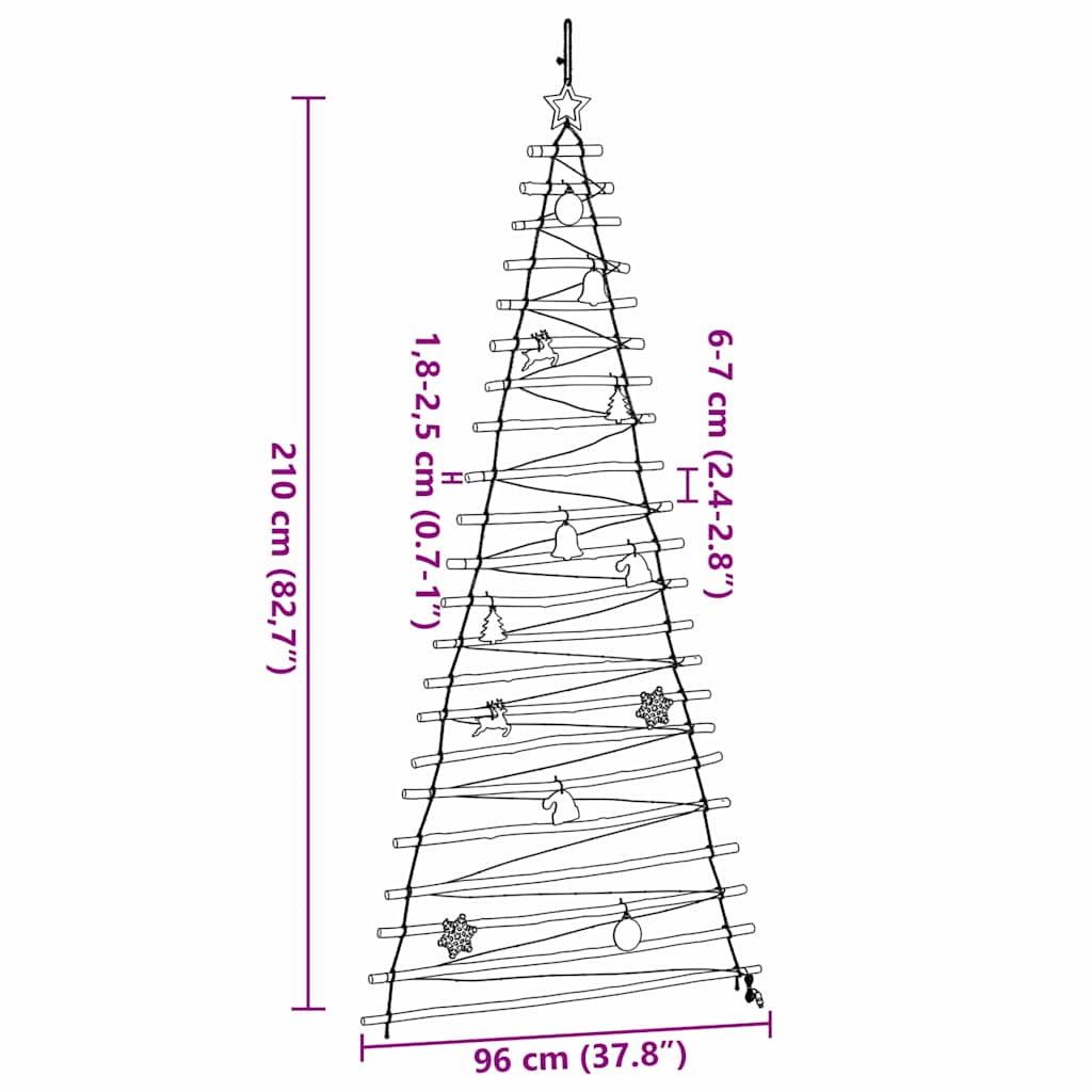 Kerstboom met 130 LED Naturel 210 cm massief essenhout