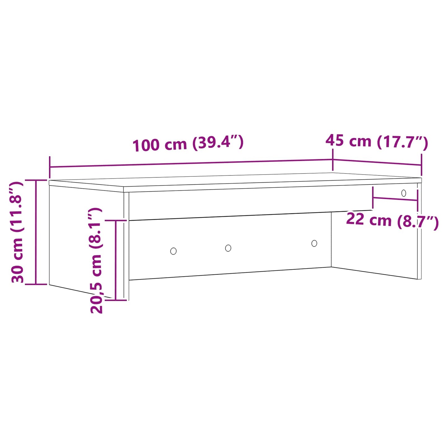 Aan de muur bevestigd bureau Sonoma Eiken 100 x 45 x 30 cm