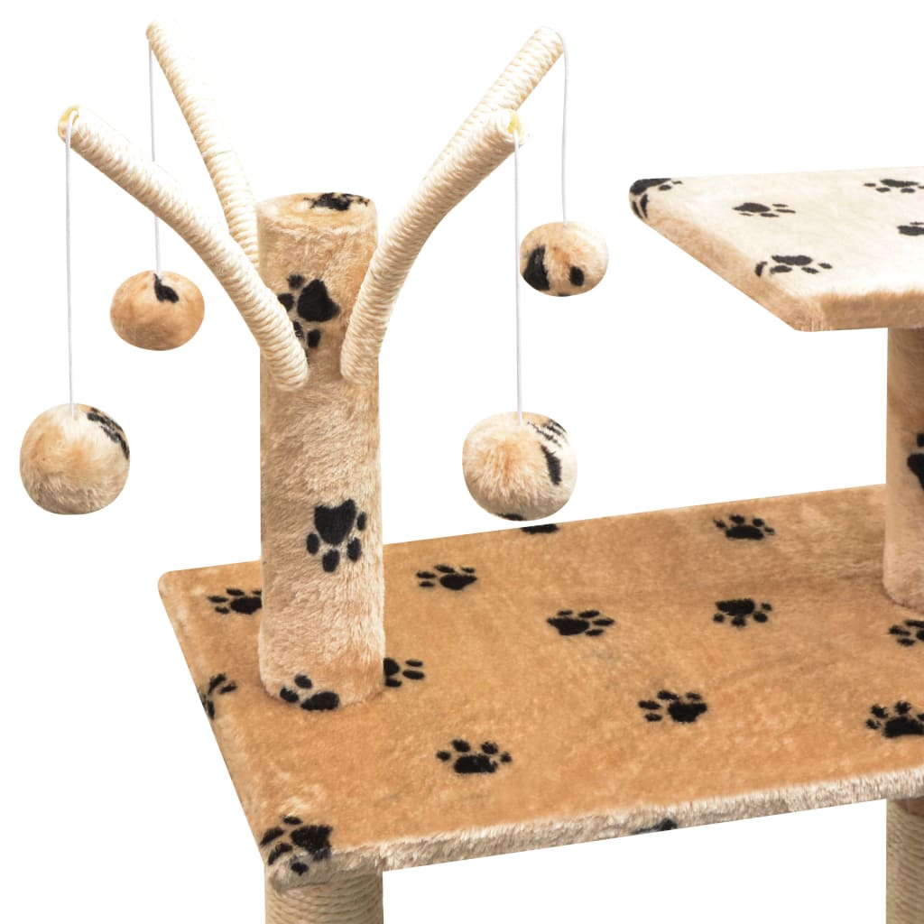 Cat scratching post with sisal scratching posts 125 cm paw prints beige