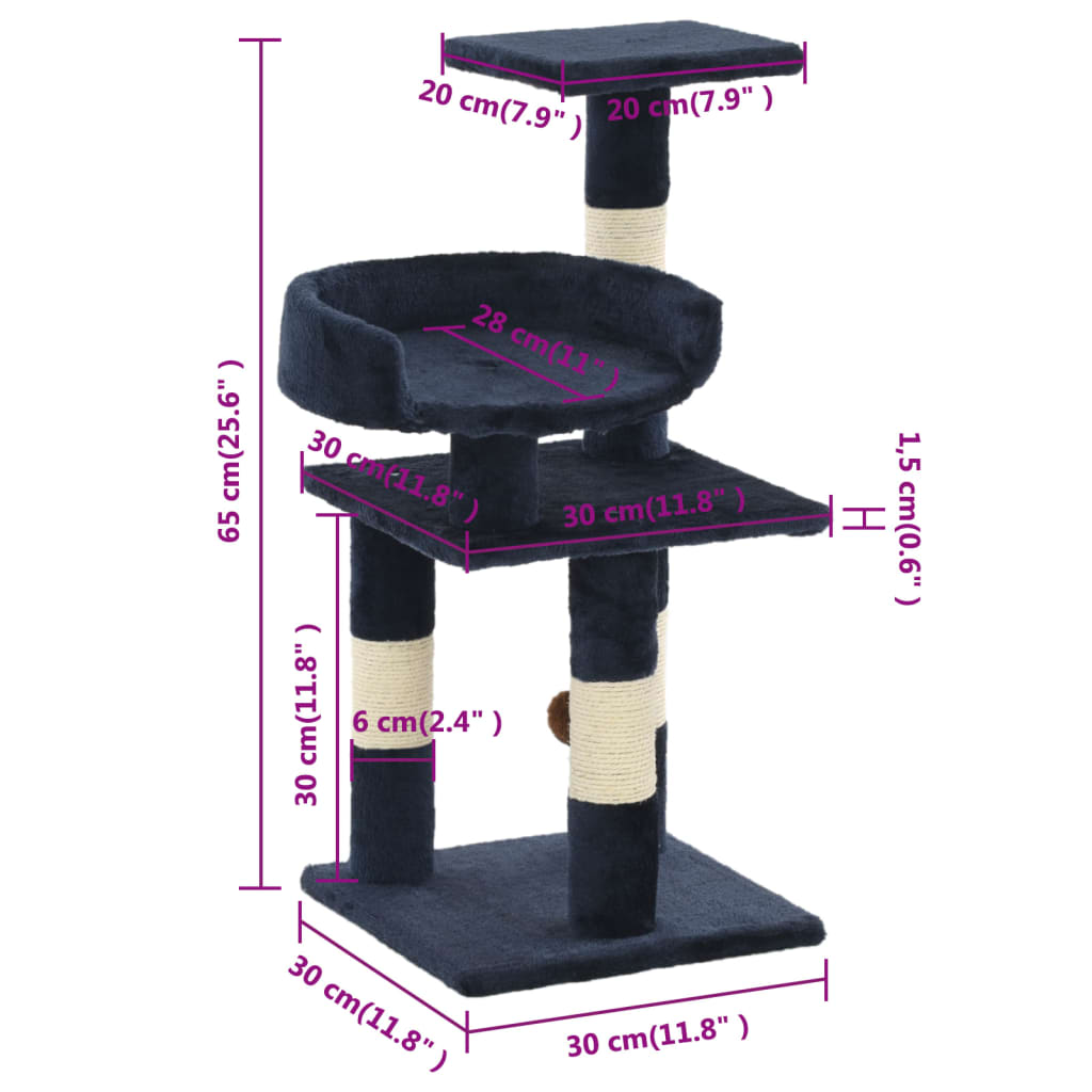 Cat scratching post with sisal scratching posts 65 cm blue