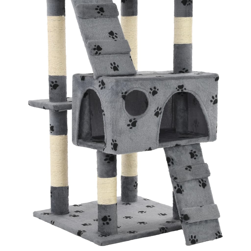 Cat scratching post with sisal scratching posts 170 cm paw prints gray