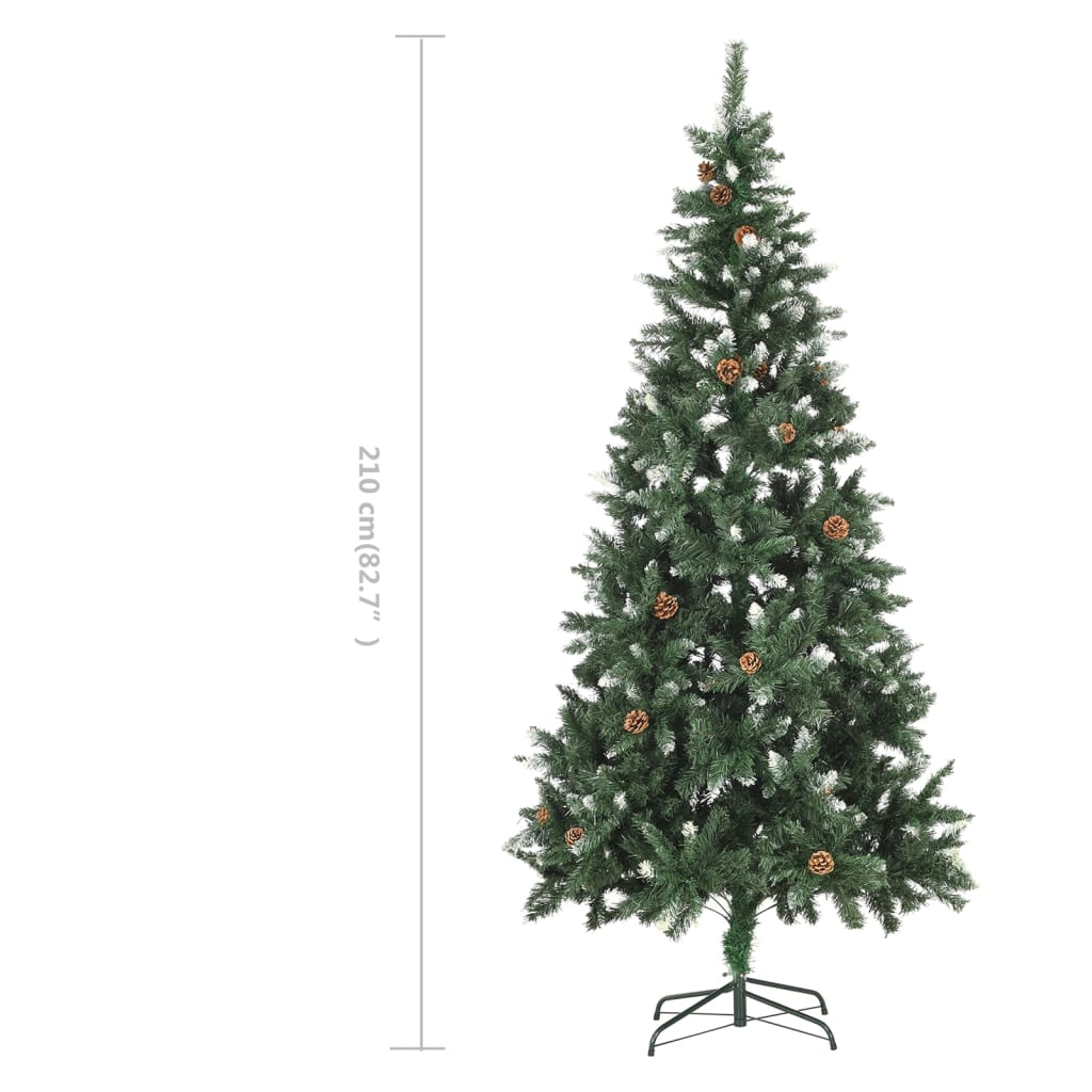 Artificial Christmas tree with pine cones and white glitter 210 cm