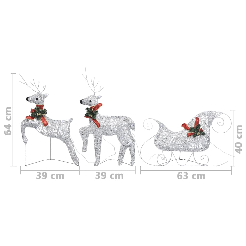 Outdoor Christmas decoration reindeer and sleigh 60 LEDs silver colored