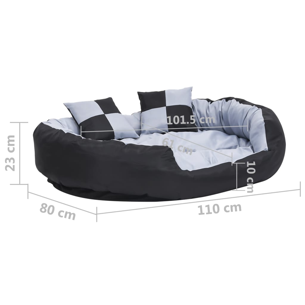 Reversible and washable dog cushion 110x80x23 cm grey and black