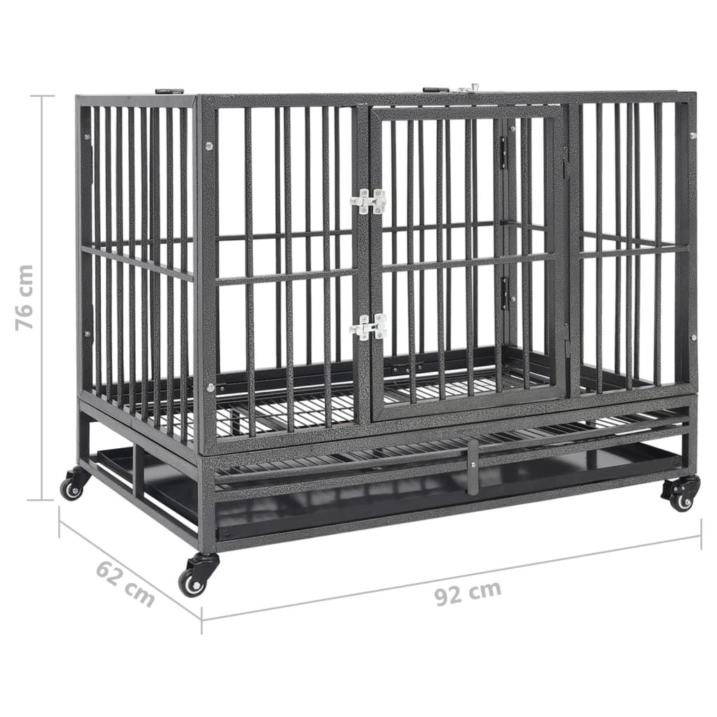 Dog crate with wheels 92x62x76 cm steel