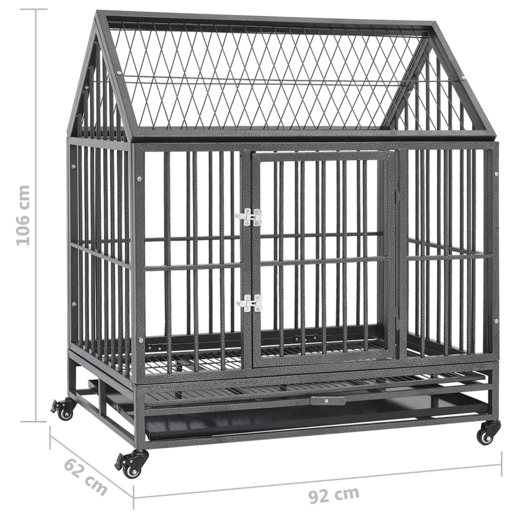 Dog crate with wheels and roof 92x62x106 cm steel
