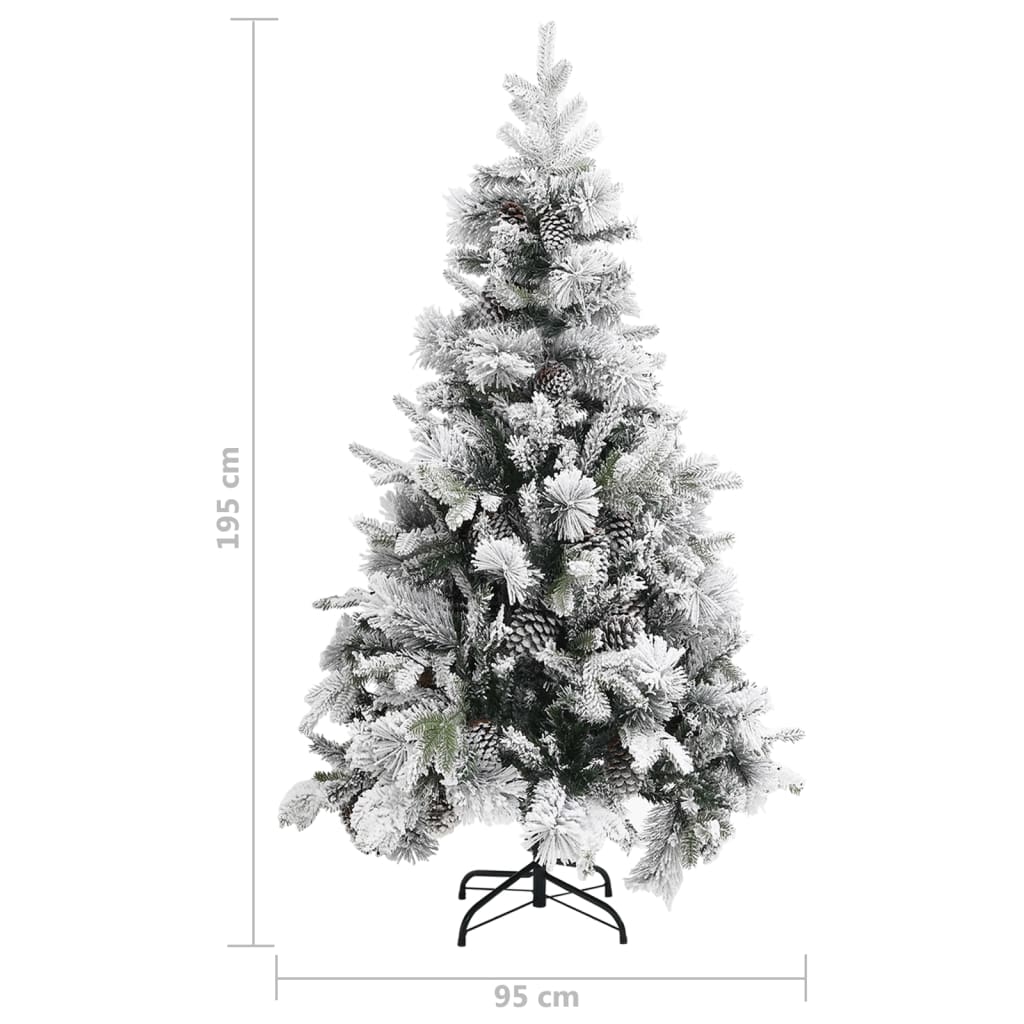 Christmas tree with pine cones and snow 195 cm PVC and PE