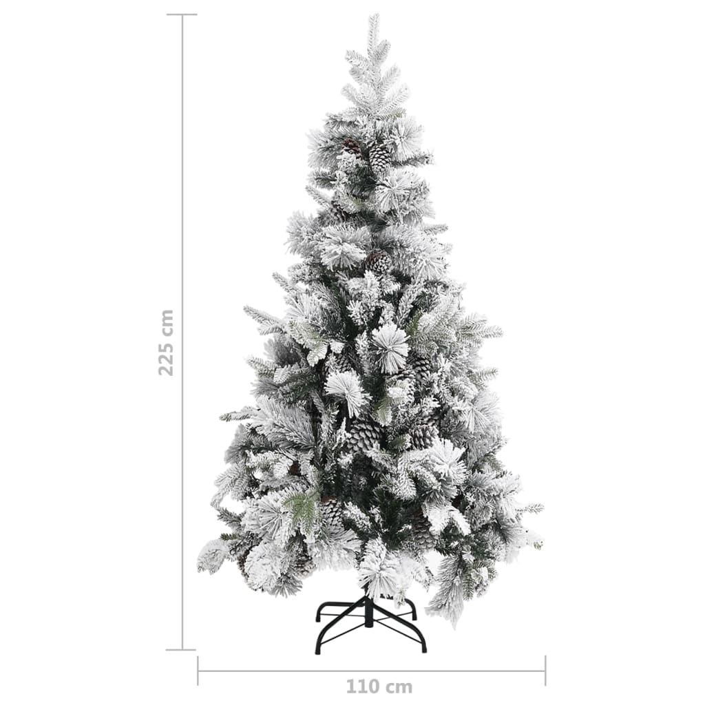 Christmas tree with pine cones and snow 225 cm PVC and PE