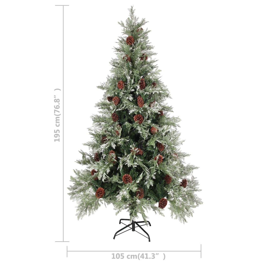 Christmas tree with pine cones 195 cm PVC and PE green and white