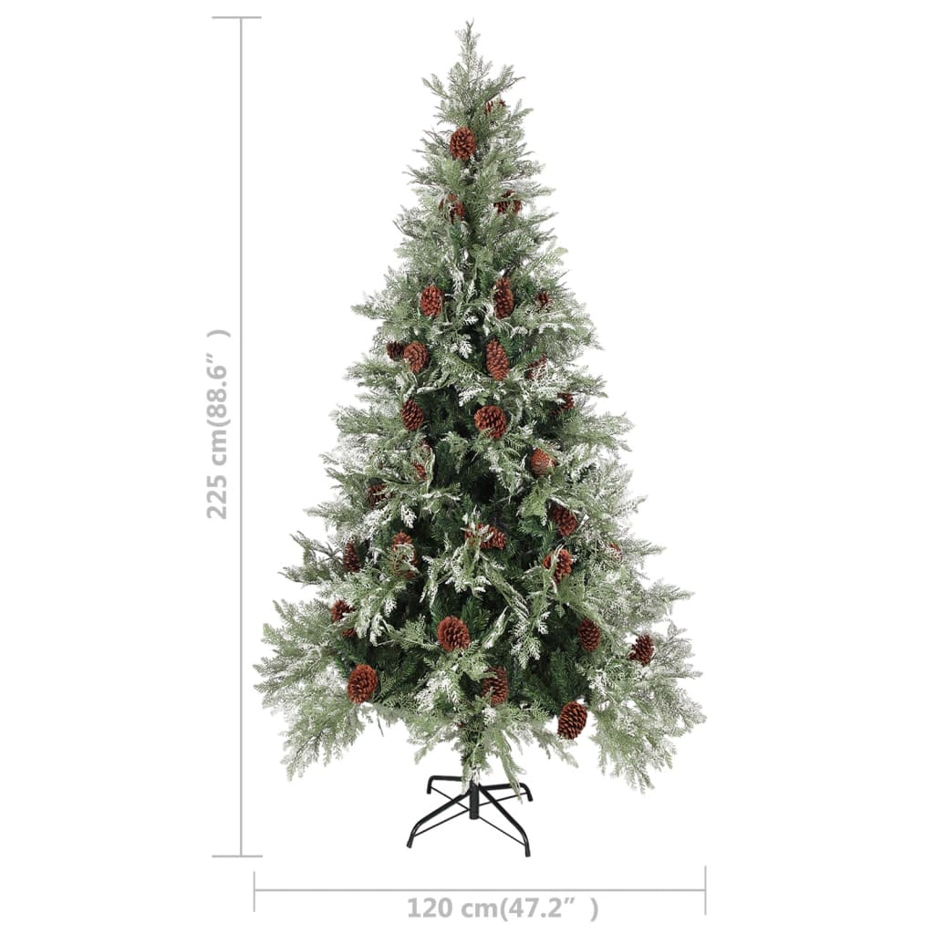 Christmas tree with pine cones 225 cm PVC and PE green and white