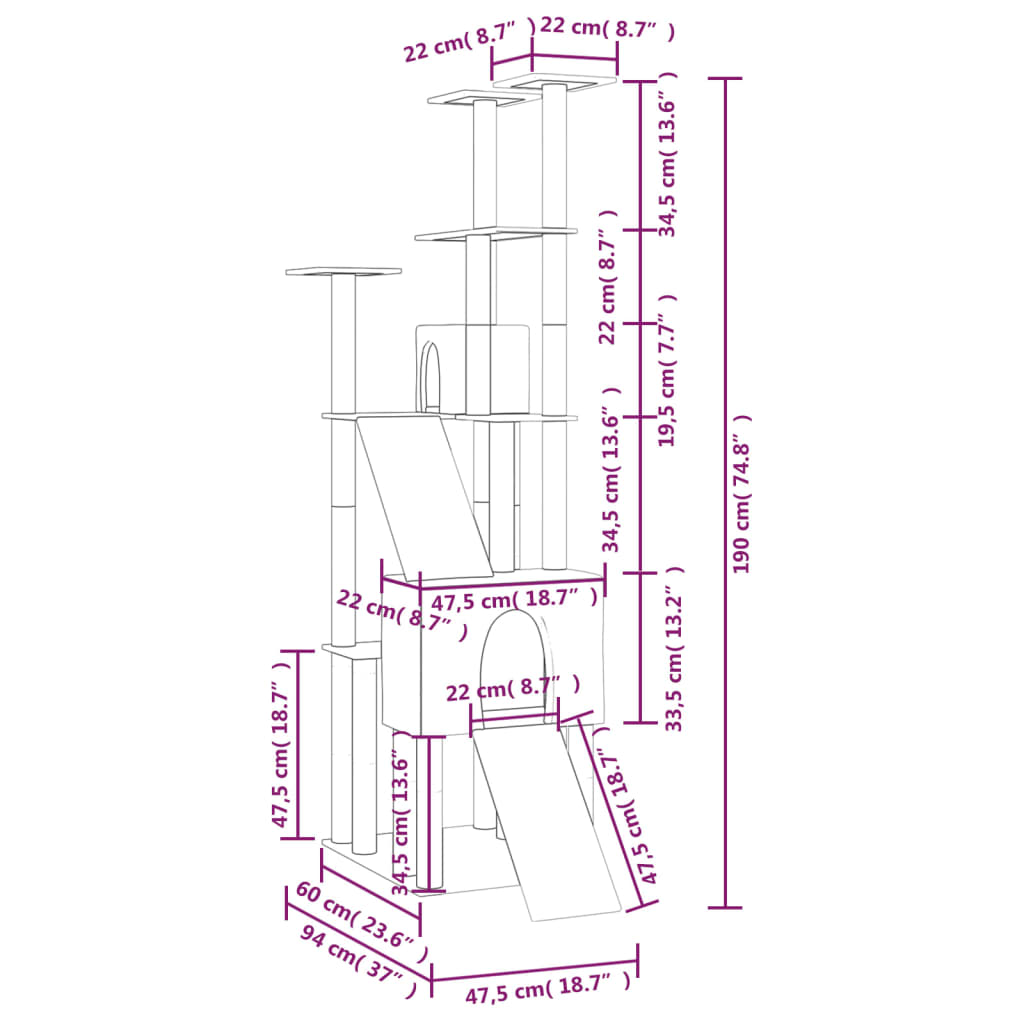 Cat furniture with sisal scratching posts 190 cm dark gray