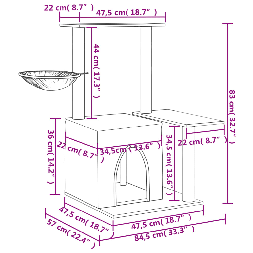 Cat furniture with sisal scratching posts 83 cm cream-colored
