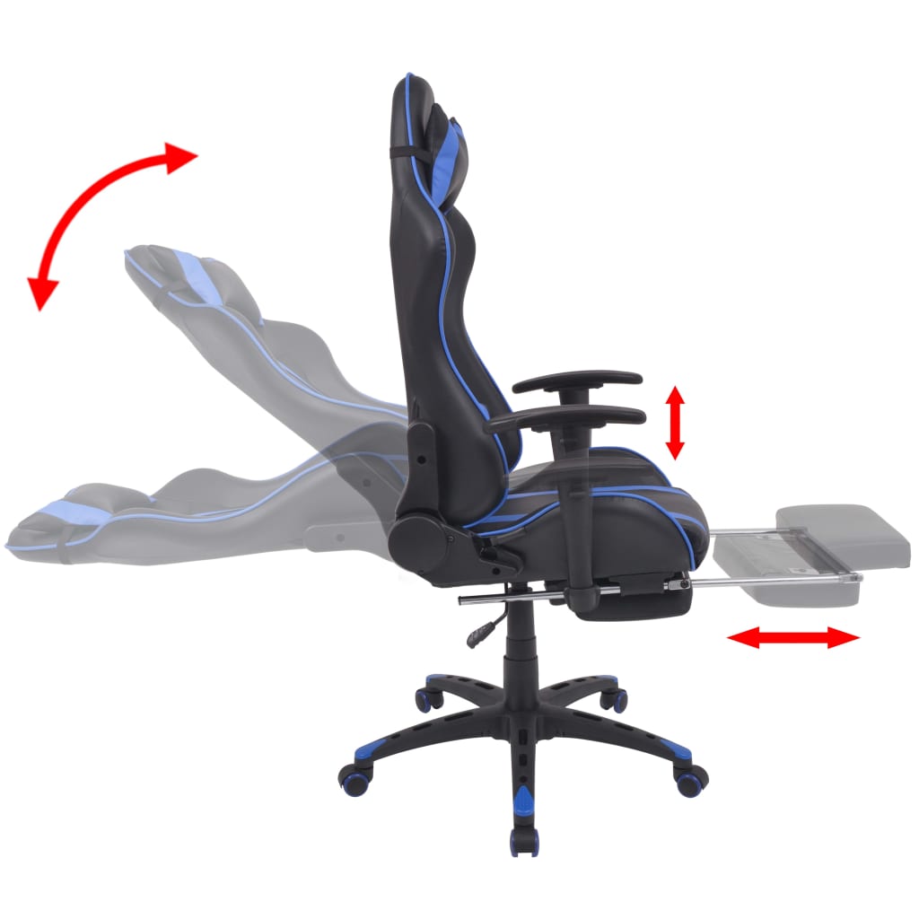 Adjustable desk/gaming chair with footrest blue