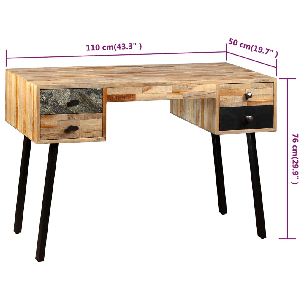 Schreibtisch 110x50x76 cm aus massivem recyceltem Teakholz