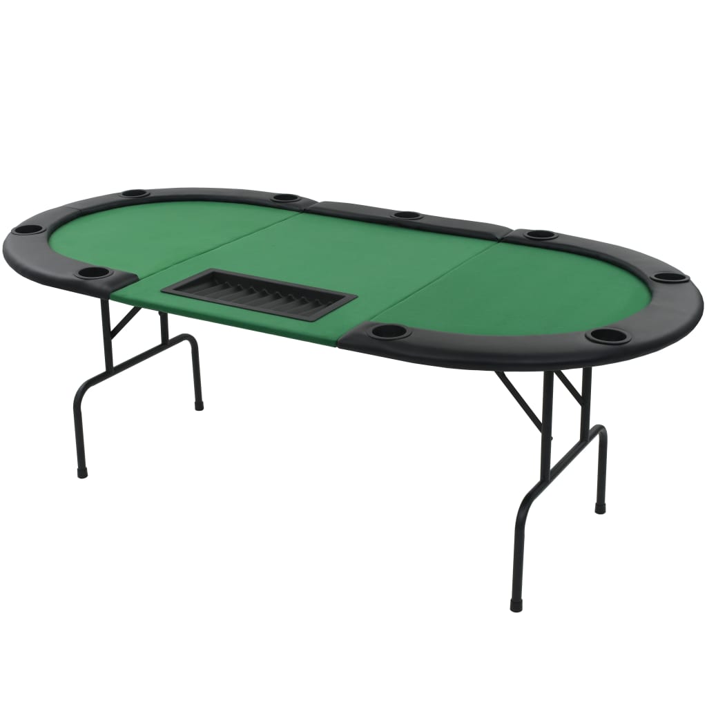 Poker table for 9 players oval 3-fold foldable green