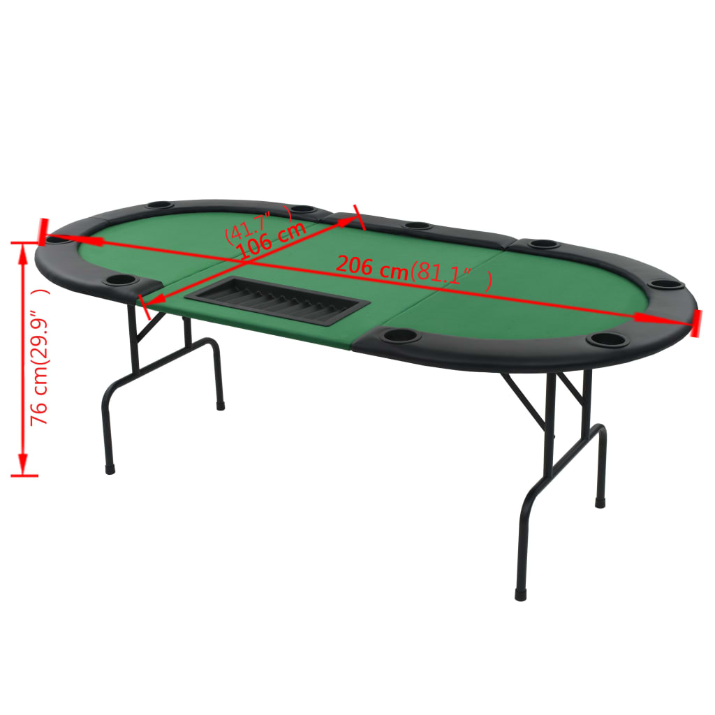 Poker table for 9 players oval 3-fold foldable green
