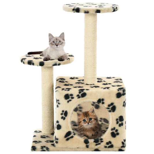 Cat scratching post with sisal scratching posts 60 cm paw prints beige