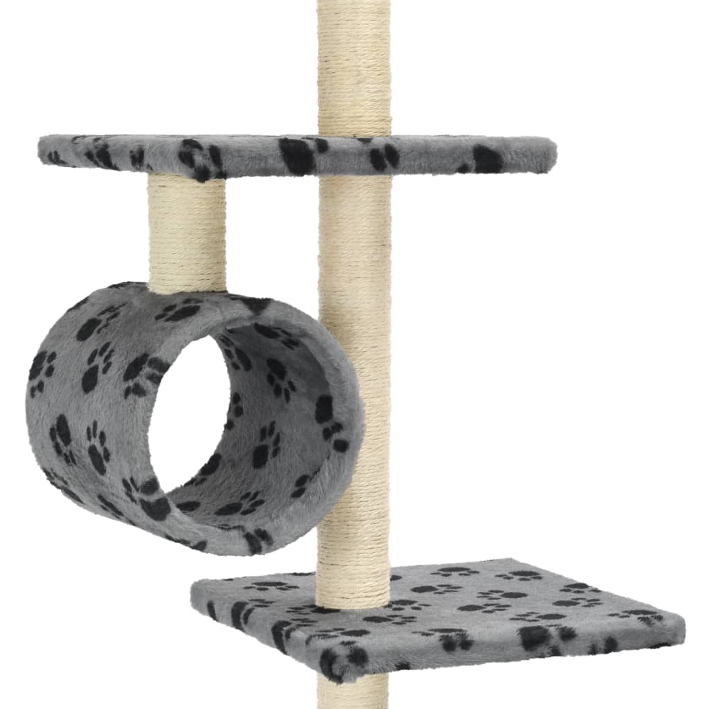 Cat scratching post with sisal posts 260 cm paw prints gray