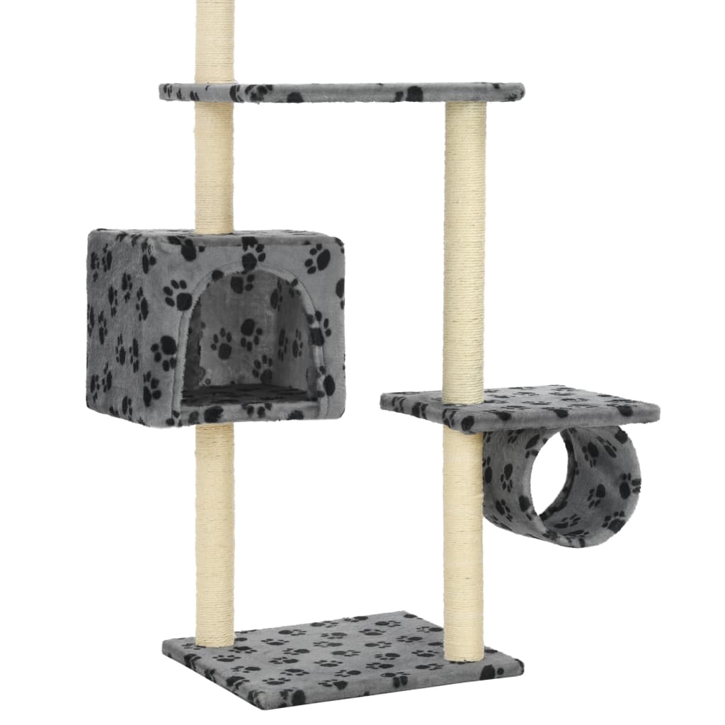Cat scratching post with sisal posts 260 cm paw prints gray
