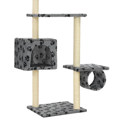 Cat scratching post with sisal posts 260 cm paw prints gray
