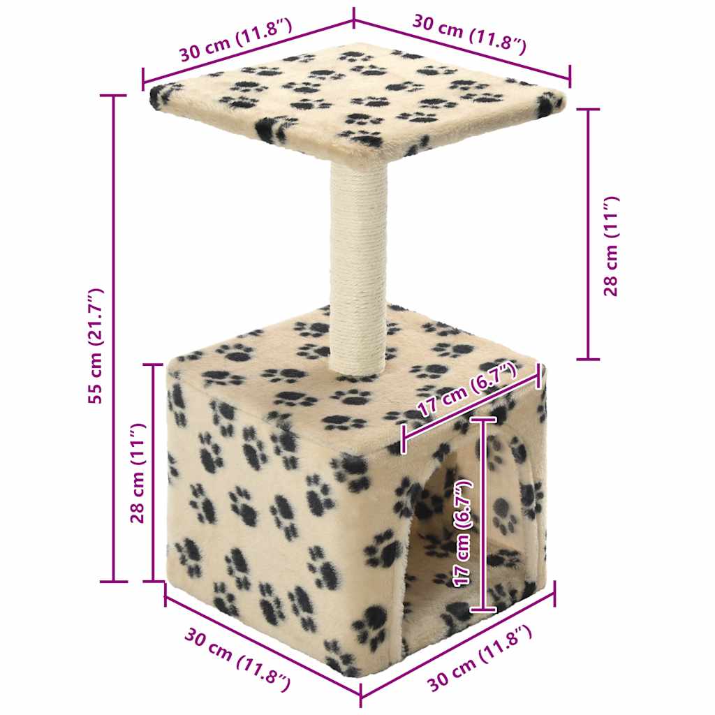 Cat scratching post with sisal scratching post 55 cm paw prints beige