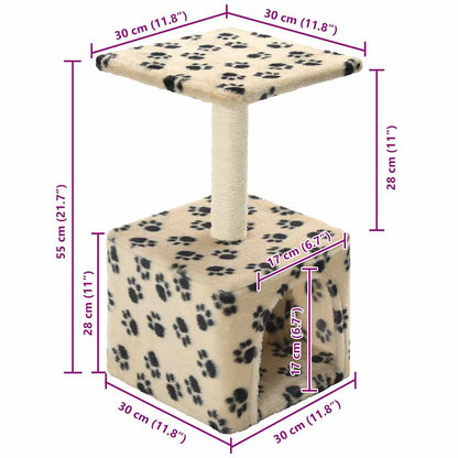 Cat scratching post with sisal scratching post 55 cm paw prints beige