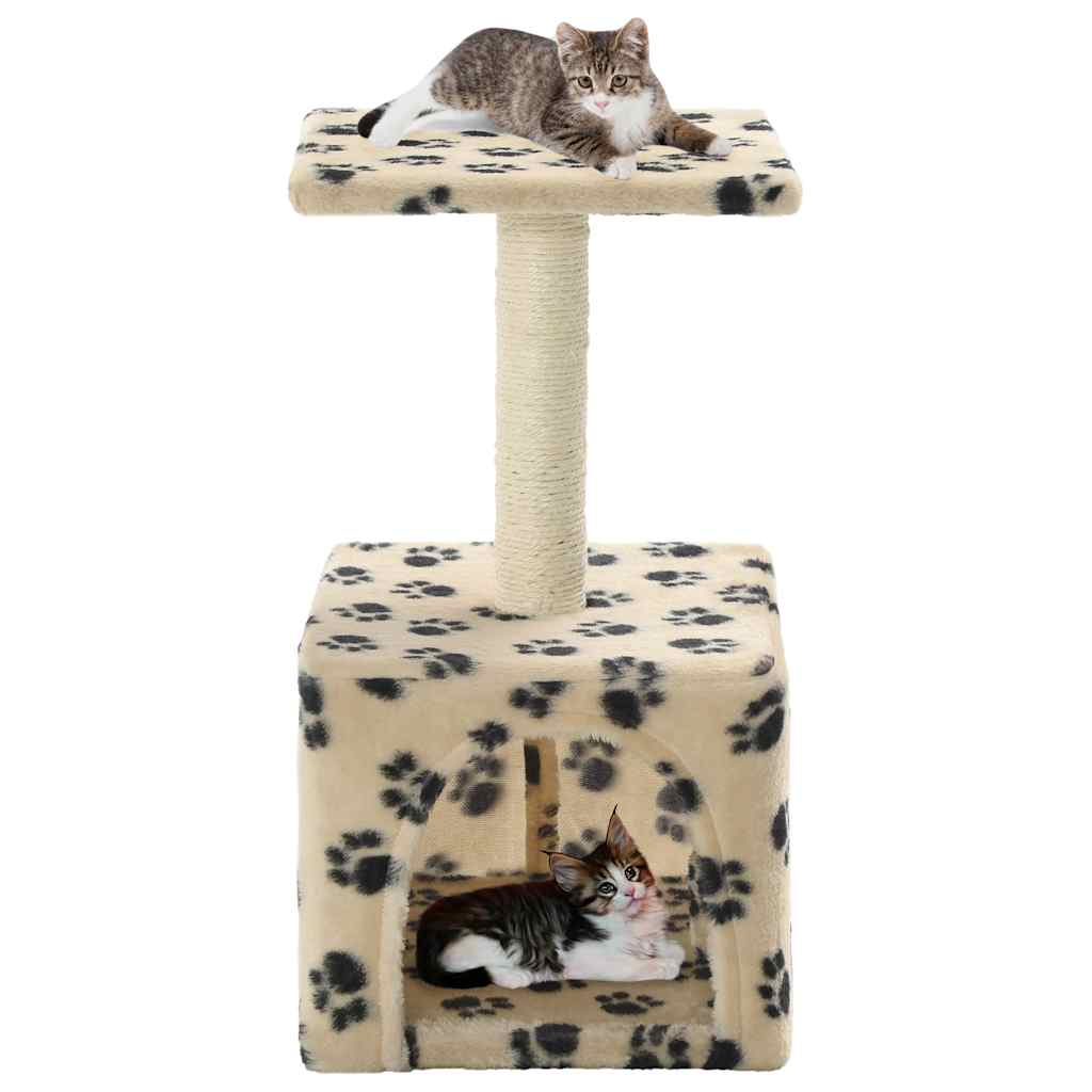 Cat scratching post with sisal scratching post 55 cm paw prints beige
