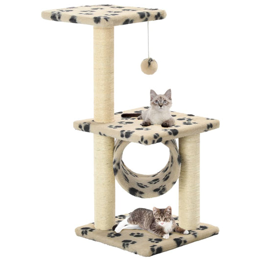 Cat scratching post with sisal scratching posts 65 cm paw prints beige