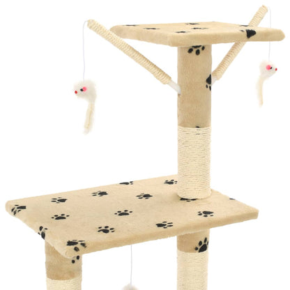 Cat scratching post with sisal scratching posts 138 cm paw prints beige
