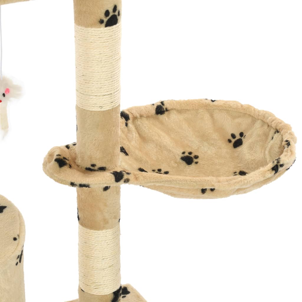 Cat scratching post with sisal scratching posts 138 cm paw prints beige