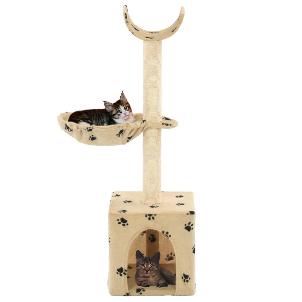 Cat scratching post with sisal scratching posts 105 cm paw prints beige