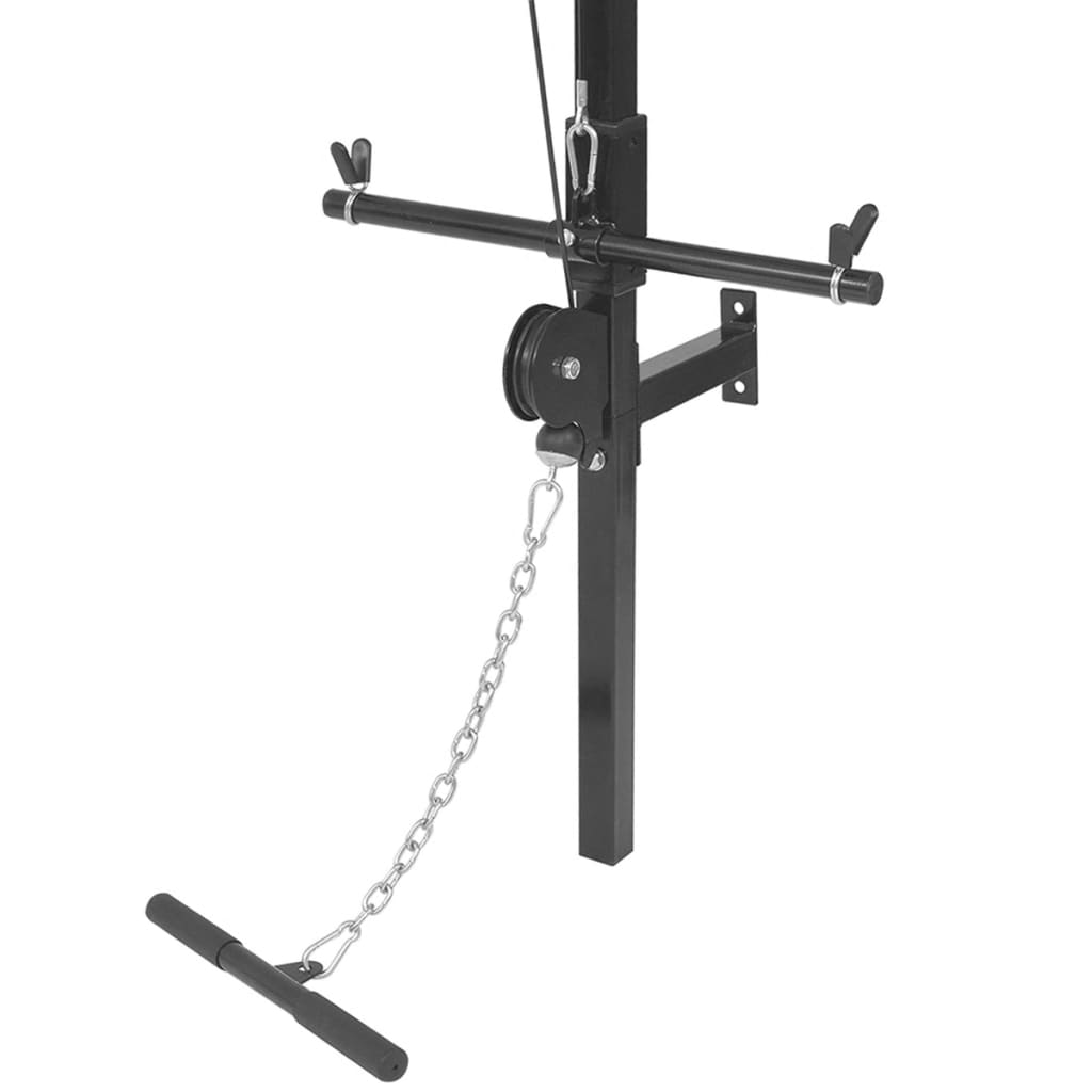 Wall-mounted power tower with 60.5 kg barbell set