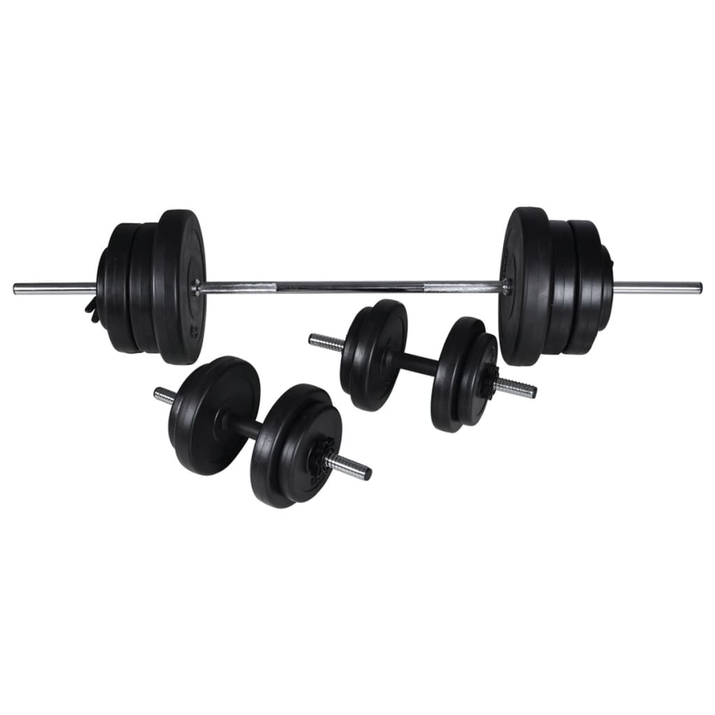 Wall-mounted power tower with 60.5 kg barbell set