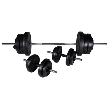 Wall-mounted power tower with 60.5 kg barbell set