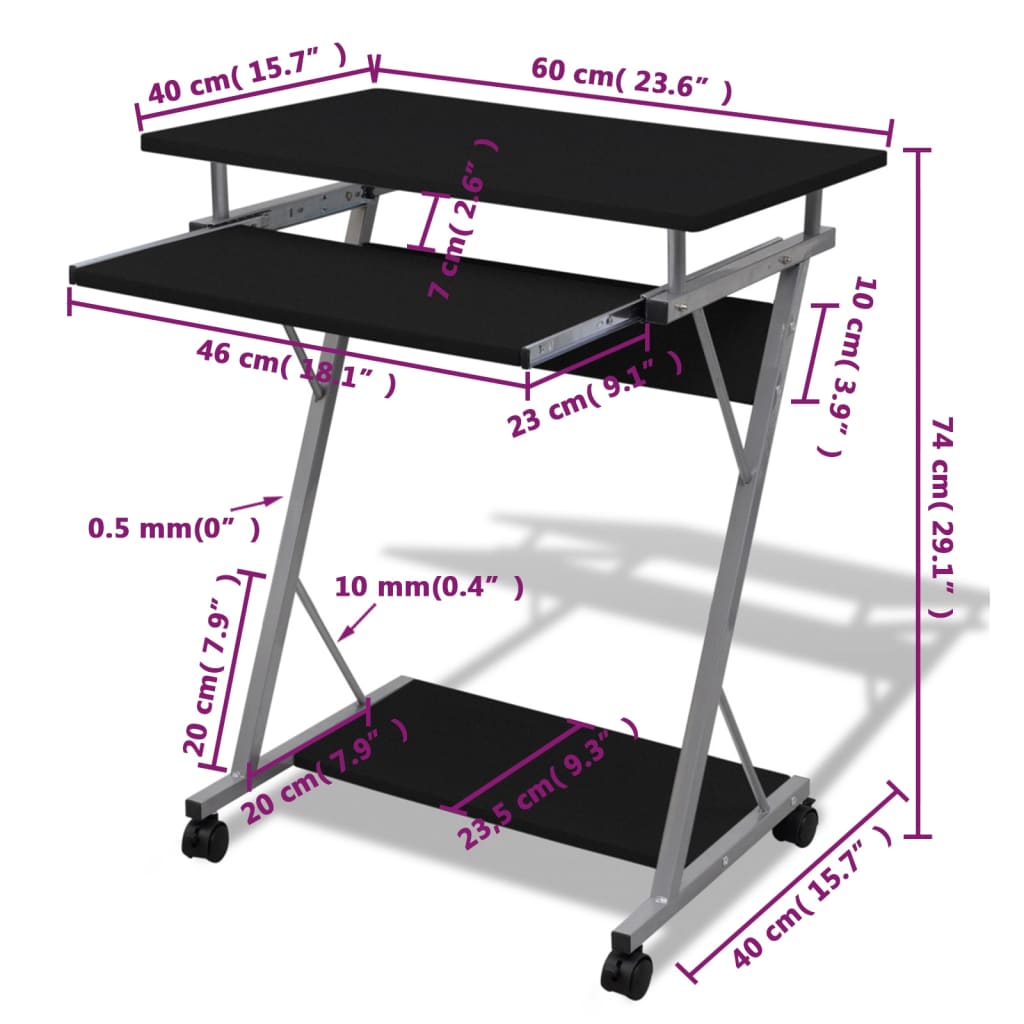 Student computer desk 60 x 40 x 74 cm (black)