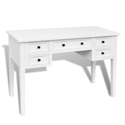 Writing desk with 5 drawers white