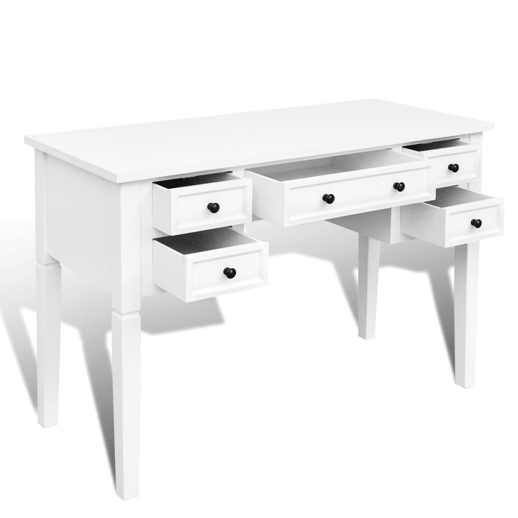 Writing desk with 5 drawers white