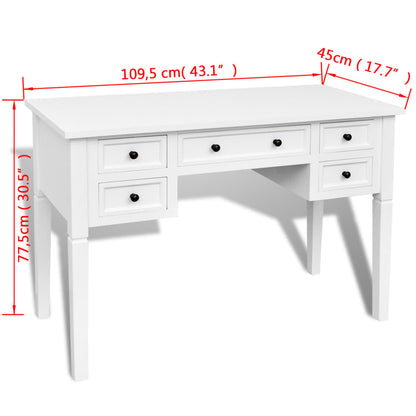 Writing desk with 5 drawers white